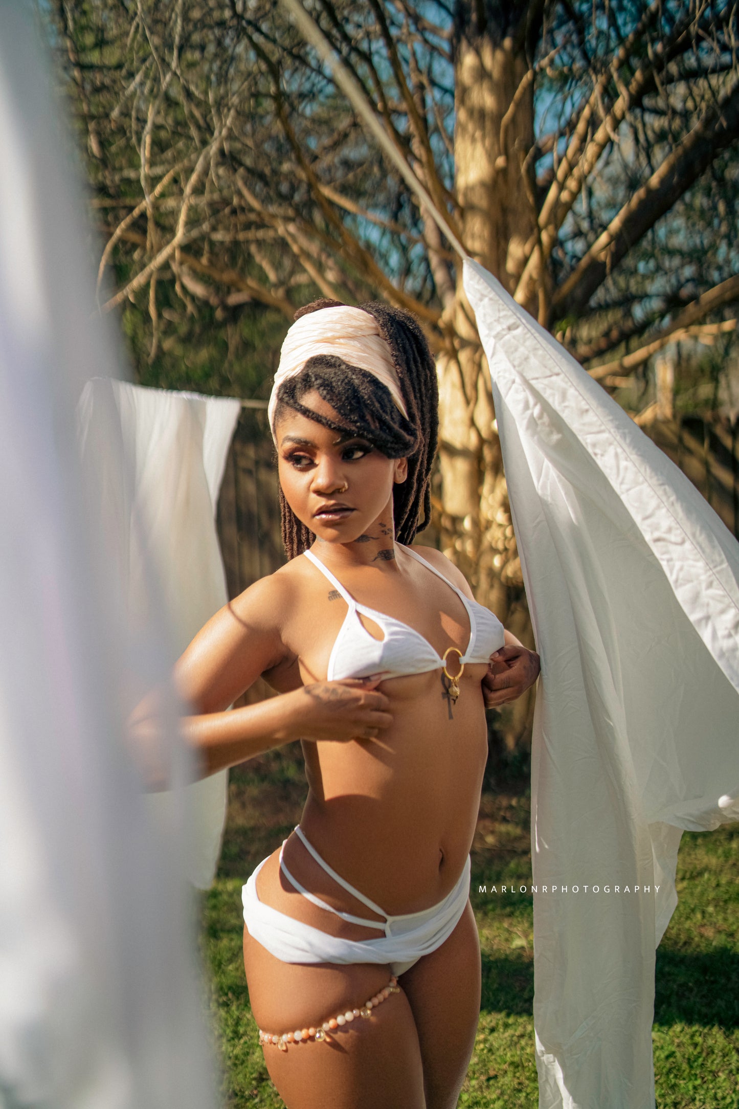 Madonna Wrap Thong in Linen